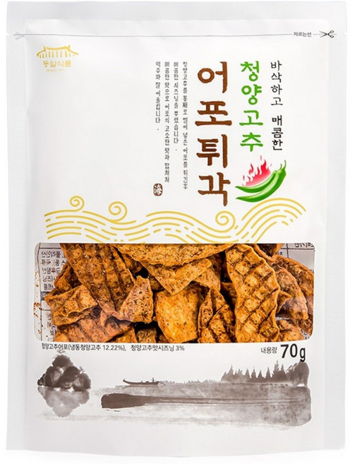 동일식품 청양고추 어포튀각 매운맛 간식 야식, 12개, 70g