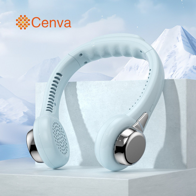 Cenva 무선 휴대용 미니 넥밴드 선풍기 무소음 대용량 배터리, 하늘색, HC08