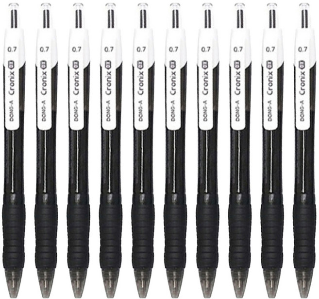 동아 크로닉스DX 0.7mm 흑색 흰색클립 노크식 10개입