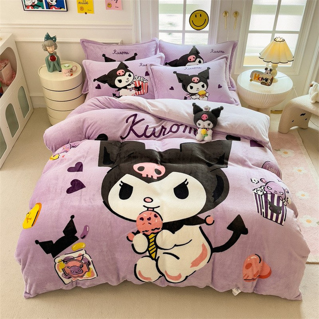 GOYES 산리오 캐릭터 대형 인형 도안 침구세트 산리오 이불커버+침대시트+베개커버 세트