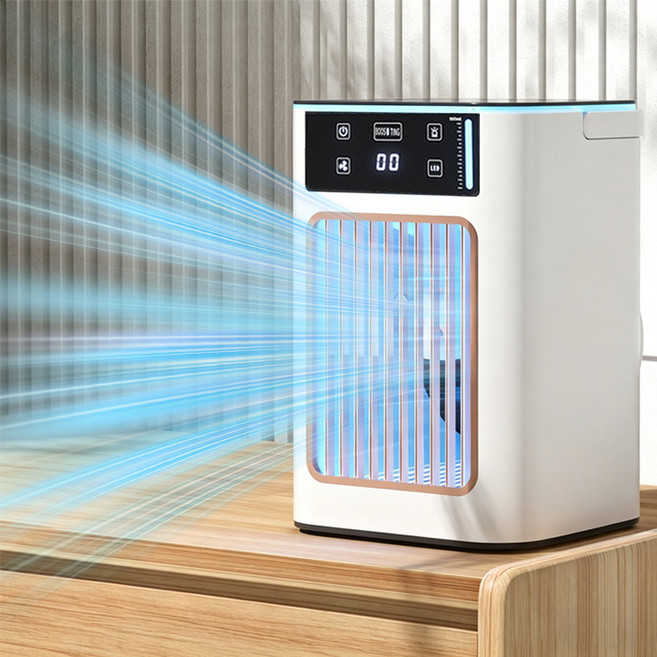 KIKOKO 미니 에어컨 선풍기 가습 냉풍기 USB 탁상용, 화이트