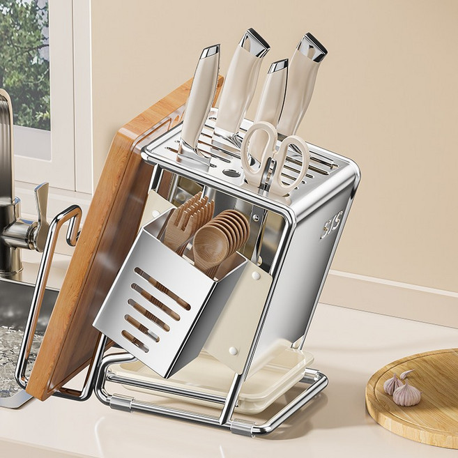 Frokom 한연솔 주방 다용도 304 스텐 칼보관함 스테인리스 탄소강 칼꽂이, 1개, 아이보리