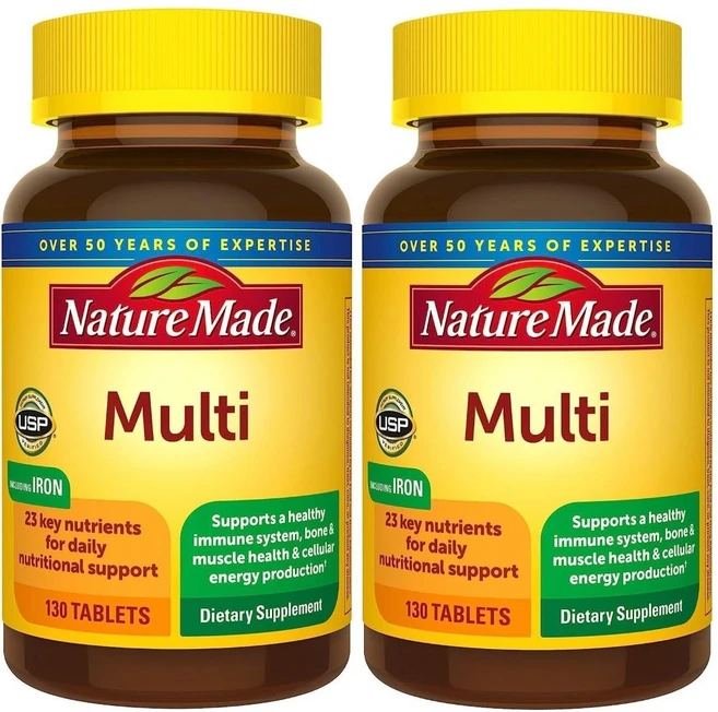 와이제이와이 철분 함유된 네이처 메이드 Nature Made 종합 비타민 130 미국 효능, 130정, 2개 - 쿠팡