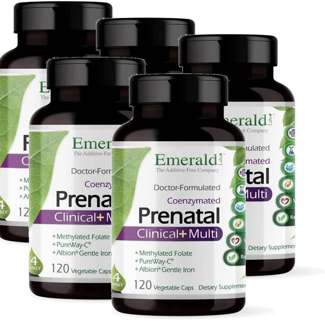 에메랄드랩 프레나탈 데일리 멀티비타민 코엔자임 엽산 젠틀 철분 캡슐 Emerald Labs Prenatal Multivitamins, 120정, 5개 - 쿠팡