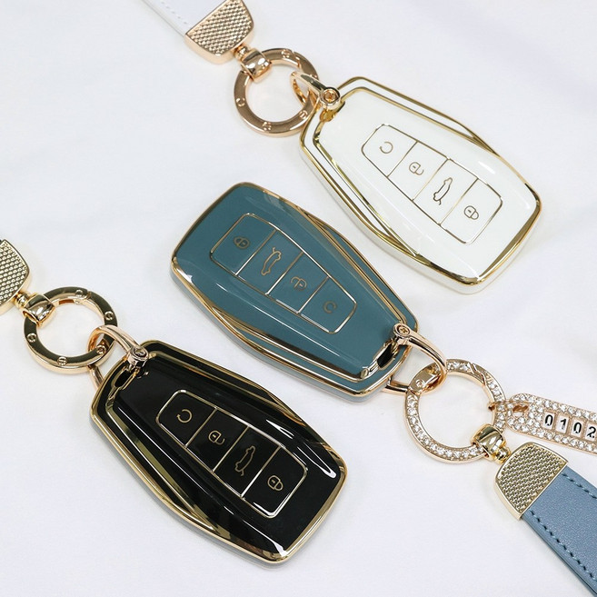 카우라 그랑 콜레오스 차키케이스 키링 TPU 키홀더 용품, 골드, 블랙 큐빅오링