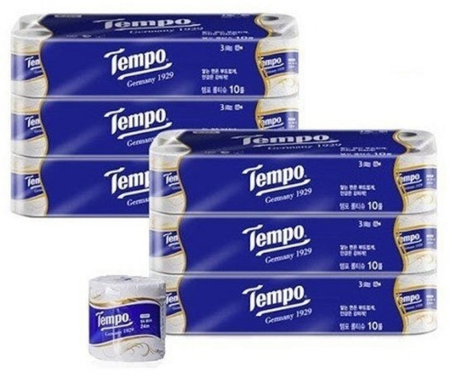 Tempo 3겹 고급롤화장지, 24m, 10개입, 6개