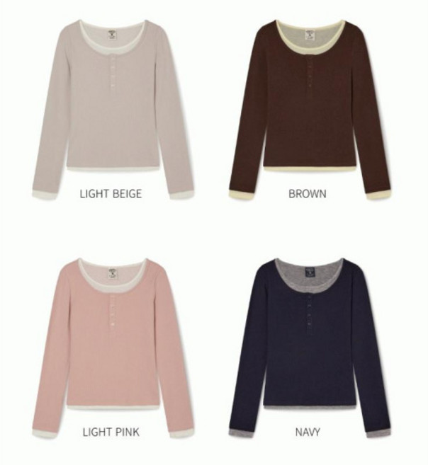 후아유 레이어드 헨리넥 롱 슬리브 티셔츠 Layered Henry Neck Long Sleeve TShirt_WHLAG2283FSG 3072088