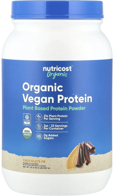 Nutricost 유기농 비건 단백질 초콜릿 PB 907g(2lb), Nutricost유기농비건단백질초콜릿PB907g2lb, 907g, 1개 - 쿠팡
