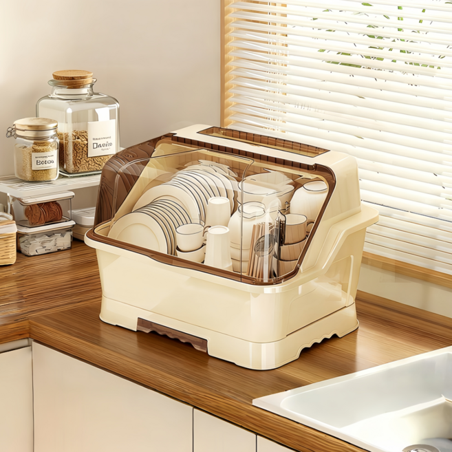 주방 대용량 식기건조대 방충뚜껑 설거지건조대 그릇 접시 주방선반, 1개, 흰색