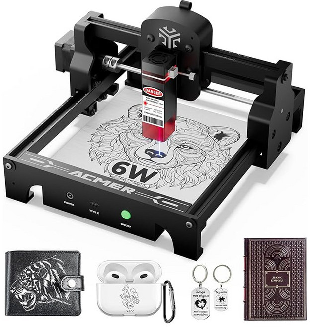 Acmer 6W 소형 금속 아크릴 휴대용 레이저 각인기 마킹기 커팅기 목공 S1, 1개