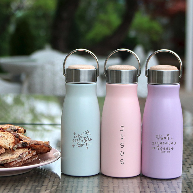 320ml 우드캡 파스텔 감성 보온 텀블러 각인 드로잉 보온보냉 컵, 보라, 한쪽각인, 기본박스, 1개