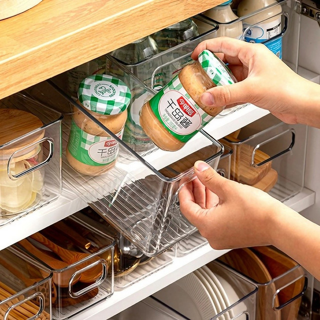 밸류마인드 주방 다용도 손잡이 정리함 투명 오픈형 트레이, 1개
