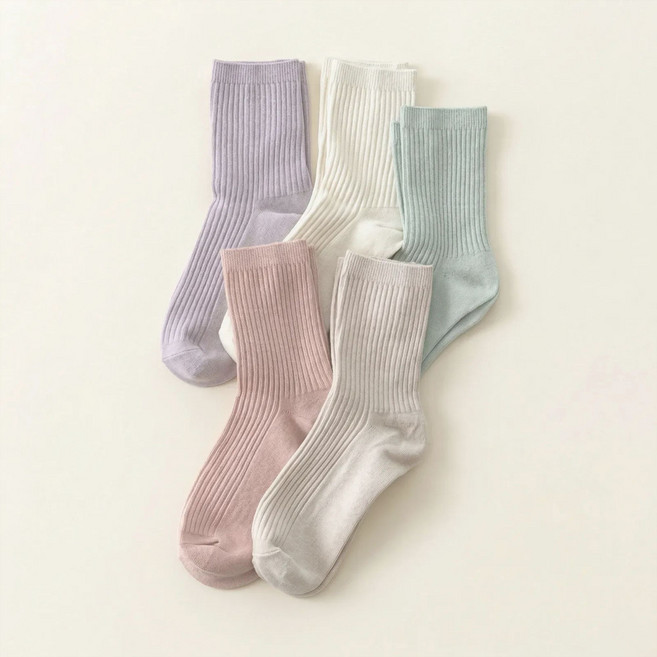 이든무드 여성용 파스텔 컬러 골지 패션 양말 5종 세트