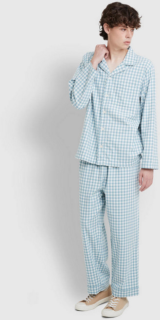 [JAJU/자주] 남 플란넬 파자마 세트_다크 블루