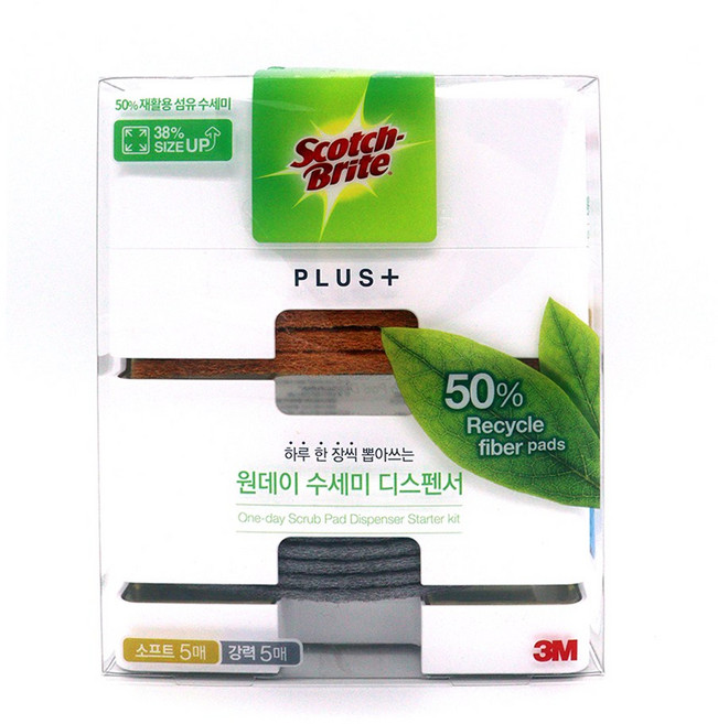 3M 원데이 수세미 플러스 디스펜서 세트 리필 10입 포함, 1개