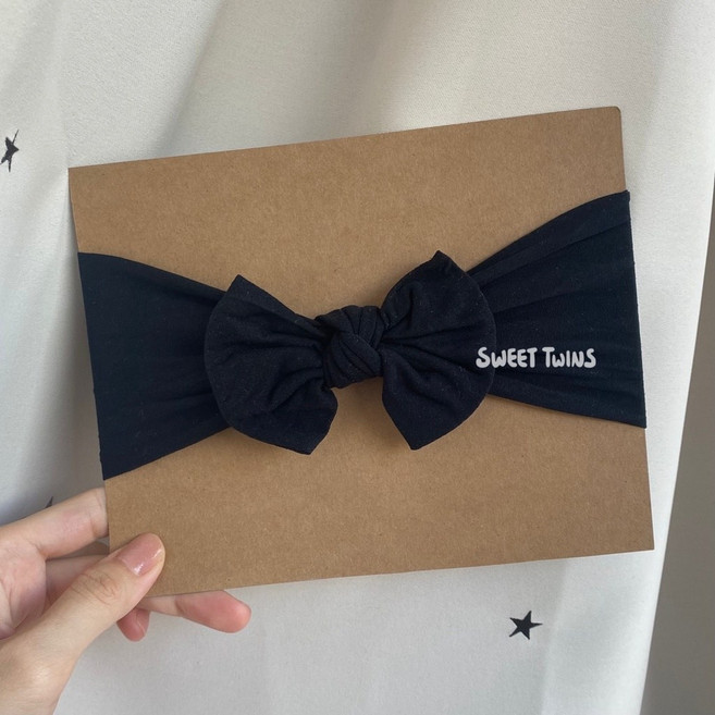 Sweet Twins 柔軟超彈力蝴蝶結嬰兒髮帶 寶寶頭飾 新生兒髮帶 黑色款