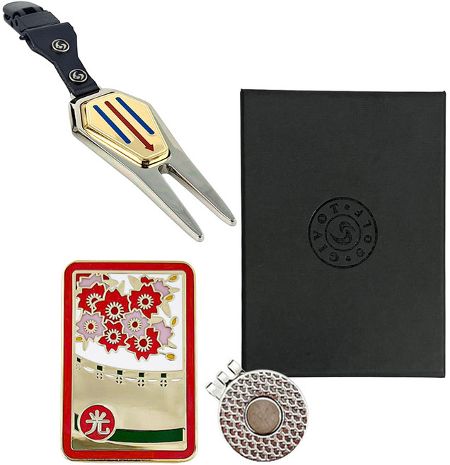 지봇골프 오광 X 디보트툴 볼마커 집게형 선물세트, 골드 골드, 1세트