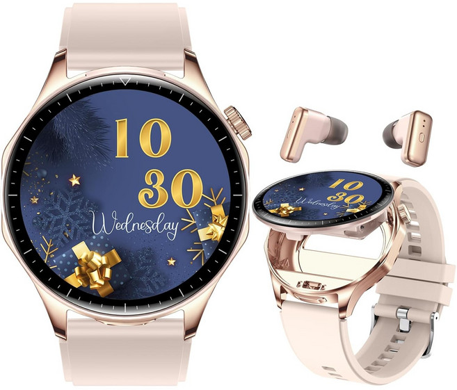 신형 스마트워치 TWS 이어폰 2-in-1 1.43인치 AMOLED 스크린 466 * 466 해상도에 NFC 출입문이 달려 있다., 금색, 3.6cm, GPS + 블루투스
