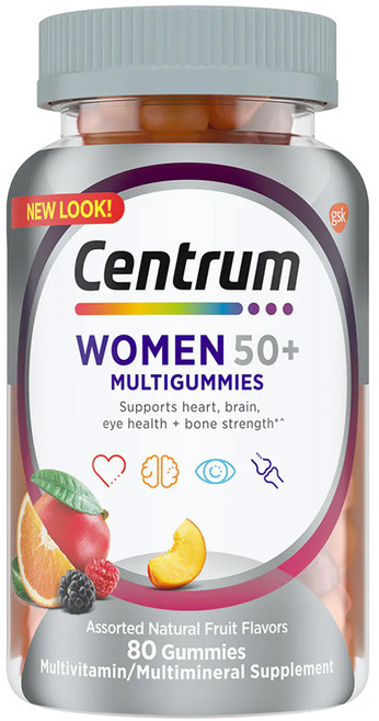 Centrum 우먼 여성 50대 이상 실버 멀티비타민 구미 어솔티드 내추럴 후르츠맛 80 구미, 80정, 1개