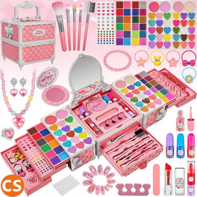 [미국직배송 판매자추천] 98피스 PINK BEAUTY BOX 핑크 뷰티 어린이 화장품세트 쥬얼리 색조 메이크업 아이섀도우 립스틱 생일 크리스마스 조카 생일 선물, 본품, 1개