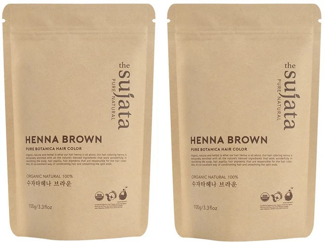 USDA 유기농 수자타 천연100% 헤나 가루 염색약, 브라운, 2개 - 쿠팡