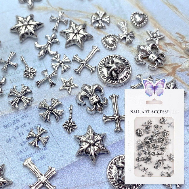 네일스토어 십자가 네일파츠 엠보 메탈 믹스세트-14 믹스 대용량팩, 1개