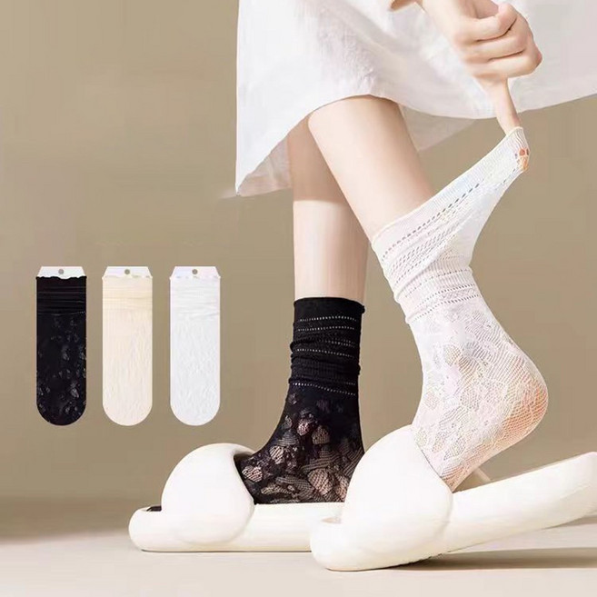 다이나토리 여성 여름 시스루 중목 양말 3켤레