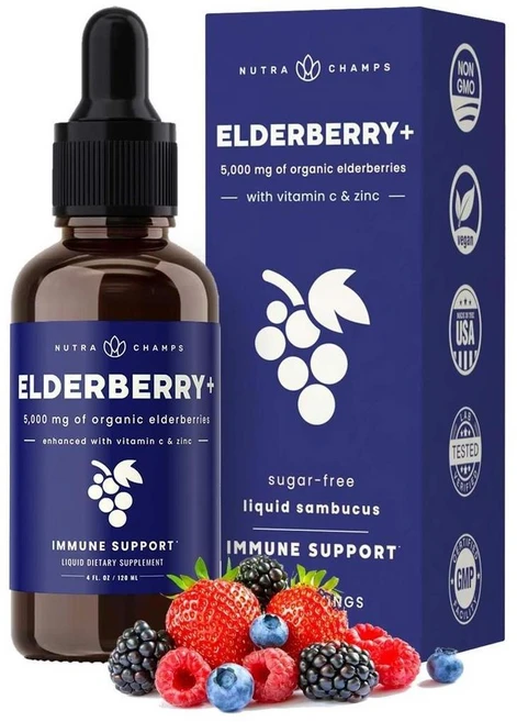 뉴트라챔스 엘더베리 액상 드롭스 아연 비타민C NutraChamps Elderberry drops, 1개, 120ml - 쿠팡