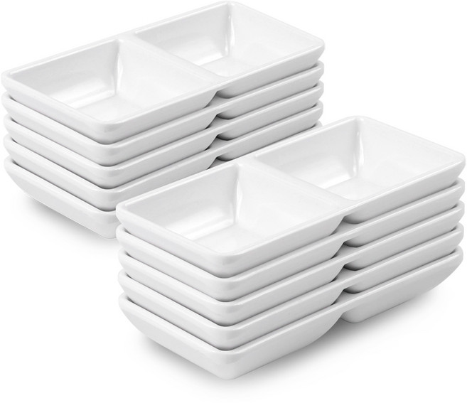 키친왕 업소용 화이트멜라민 소스종지, 2칸, 10개, 크림