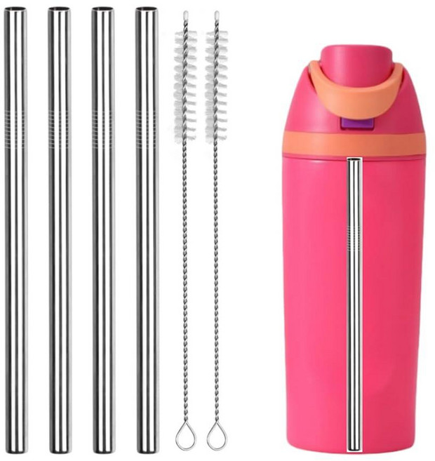 Owala 물병 473.2ml(16온스)와 호환되는 빨대 교체품 클리너 브러시가 있는 금속 음료 빨대 Owala FreeSip 473.2ml(16온스)와 호환 Owala, For Owala 16oz