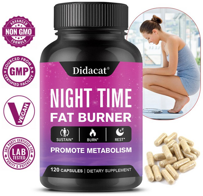 야간 지방 연소 캡슐 - 탄수화물 차단제 신진대사 촉진제 남녀공용 그린 원두추출물과 흰 강낭콩 함유, 3개, 60회분