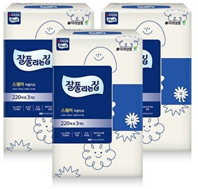 잘풀리는집 천연펄프 미용티슈 2겹, 9개, 220매