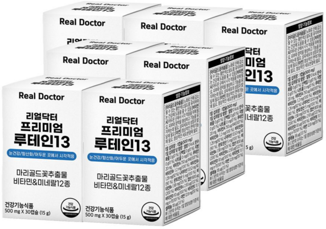 리얼닥터 프리미엄 루테인13 눈종합영양제 비타민7종미네랄5종 황반변성 노안예방 종합비타민 마리골드꽃추출물100mg, 30정, 7개
