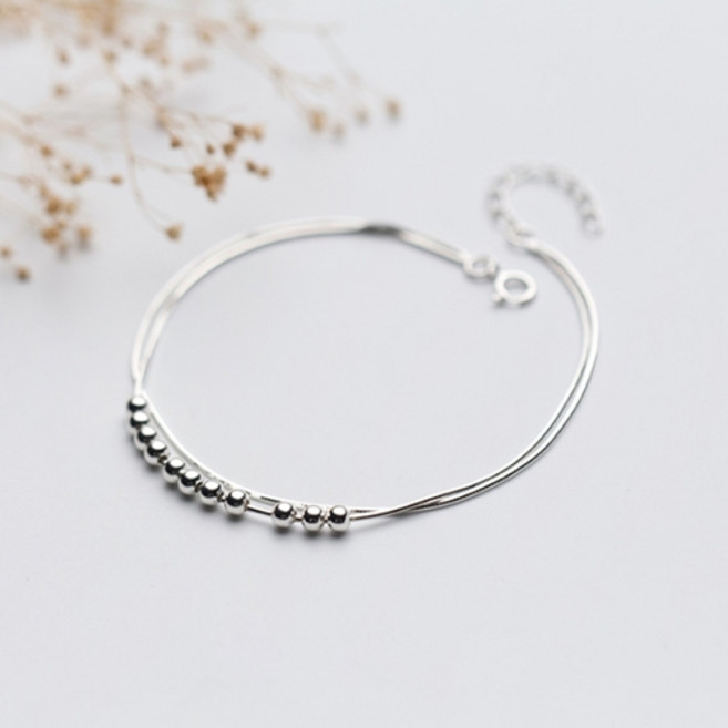 에르모사제이 A025 실버 925 데일리 여자 스네이크 레이어드 은 볼 뱀줄 두줄 발찌