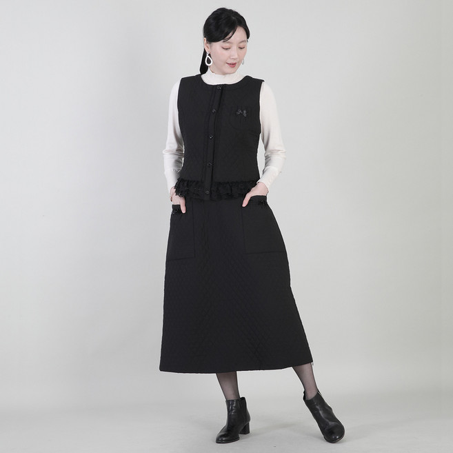 애비뉴투지 다이아 퀼팅 누빔 가을 겨울 조끼 치마 세트 H11544