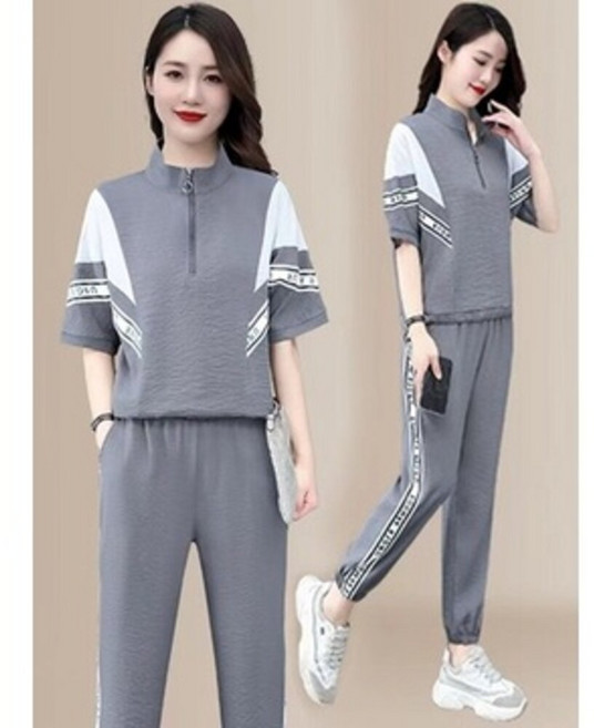 時髦休閒風 女款夏季透氣短袖長褲兩件套 休閒逛街健身都OK b0045