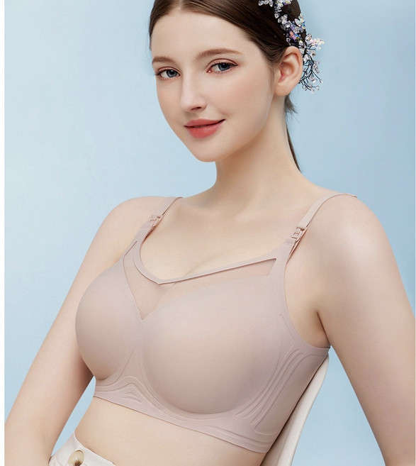 高品質半固定罩杯小紗窗果凍哺乳內衣聚攏無鋼圈防下垂一片式無痕孕婦哺乳內衣