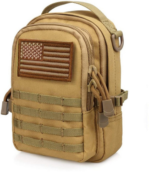 WYNEX Tactical Molle 파우치 스몰 EDC 유틸리티 전술 도구 가방 컴팩트 다목적 허리 파우치 깃발 패치 포함 3일 어썰트 백팩 미니 디자인, 카키