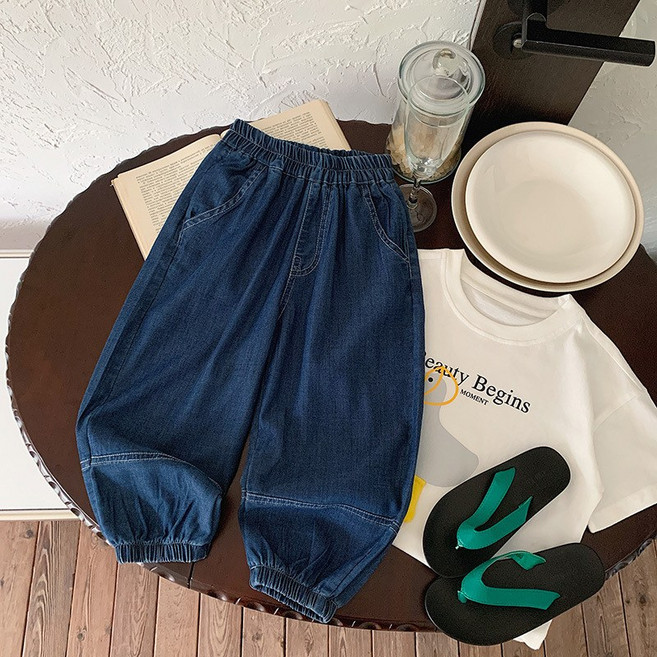 아동 주니어 남녀공용 찰랑핏 데일리 데님 밴딩 청바지 팬츠