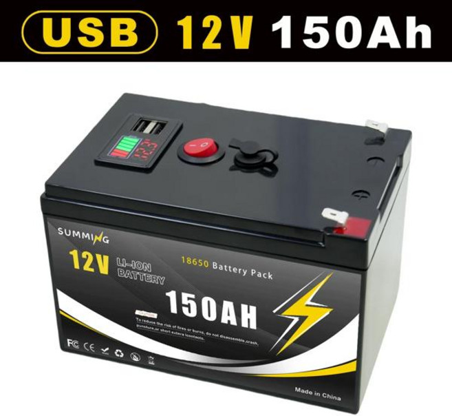 12V 18650 리튬 배터리 200Ah LiFePO4 4000+ 딥 사이클 내장 BMS, 12v 150Ah