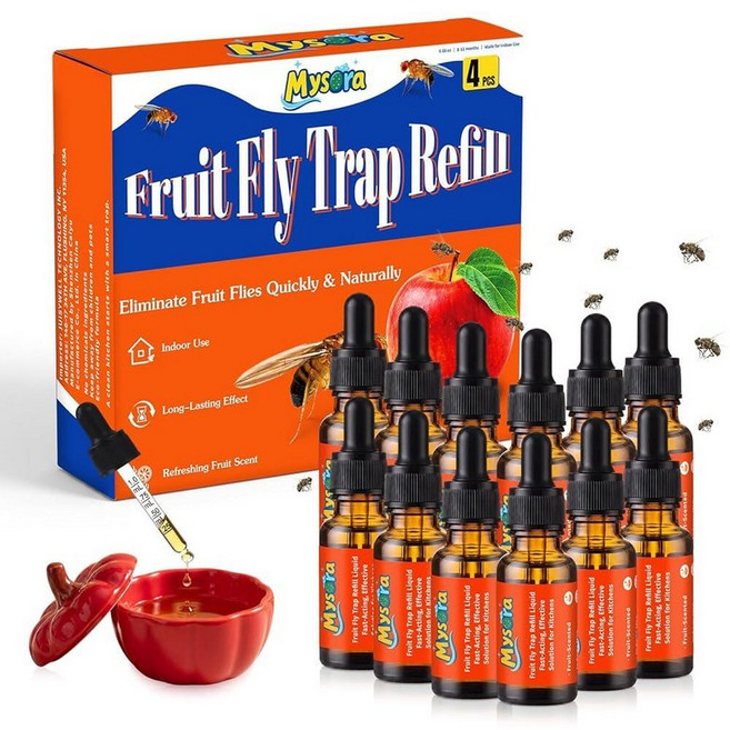 미국출고 평점4.5+ 238972 Mysora 12 Bottles Fruit Fly Trap Refill 0.7oz Deep-Colored Dropper Bottles Ef