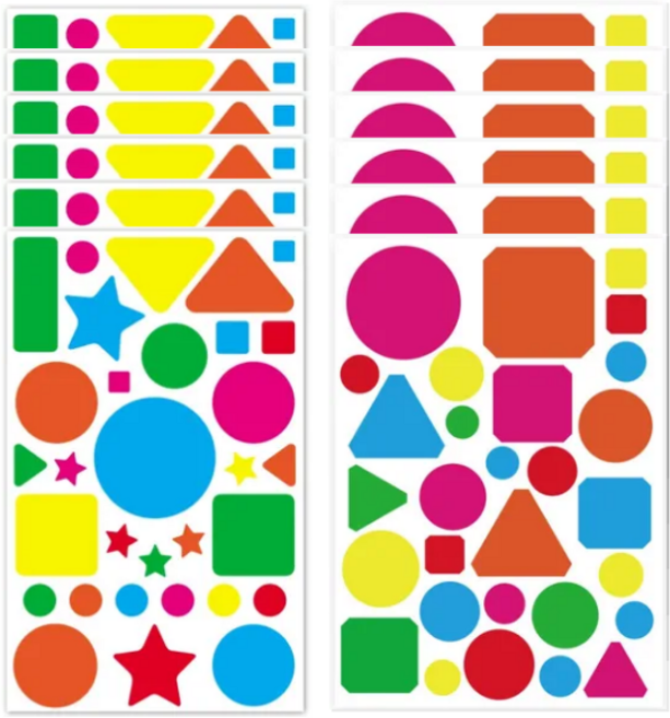 360PCS 7종 6색상 다인노 도형 스티커, 혼합