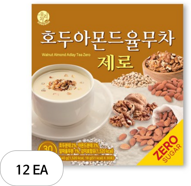 우리차 송원식품 호두아몬드 율무차 제로, 18g, 30개입, 12개