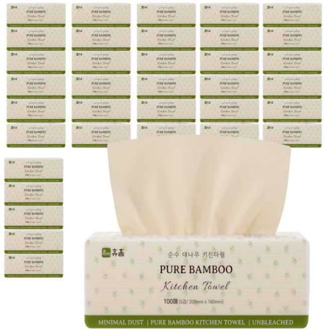 휴홈 무표백 순수 대나무 키친타월 (), 4개, 36매