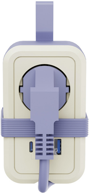 휴대용 멀티탭 USB-PD 20W 고속충전 여행용 리드선 고용량 4000W + 충전케이블, 1개, 라벤더, 1.5m