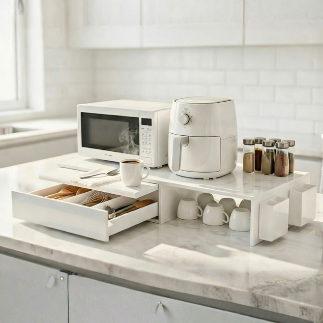 라비베레 확장형 고강도 철제 슬라이드 수납함, 1세트, 엘린플러스 화이트