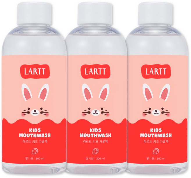 라르트 무알콜 충치예방 어린이가글 구강청결제 푸카가글 딸기향 병가글, 3개, 300ml