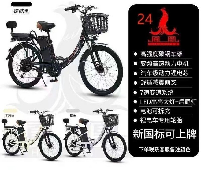 Phoenix 鳳凰 20寸折叠锂电车, 24吋-*七段速【不可折疊】銀色,48V20Ah可騎60公里, 1個