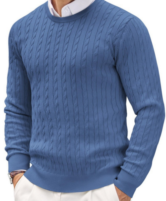 바이로이 남성 모달 라운드넥 꽈배기 긴팔 니트