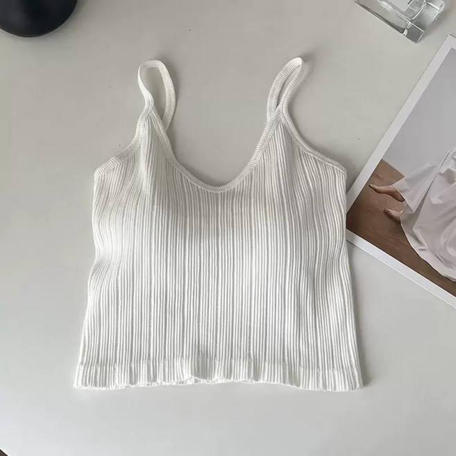 은무드 여성 골지 스판 크롭 캡내장 탑 나시